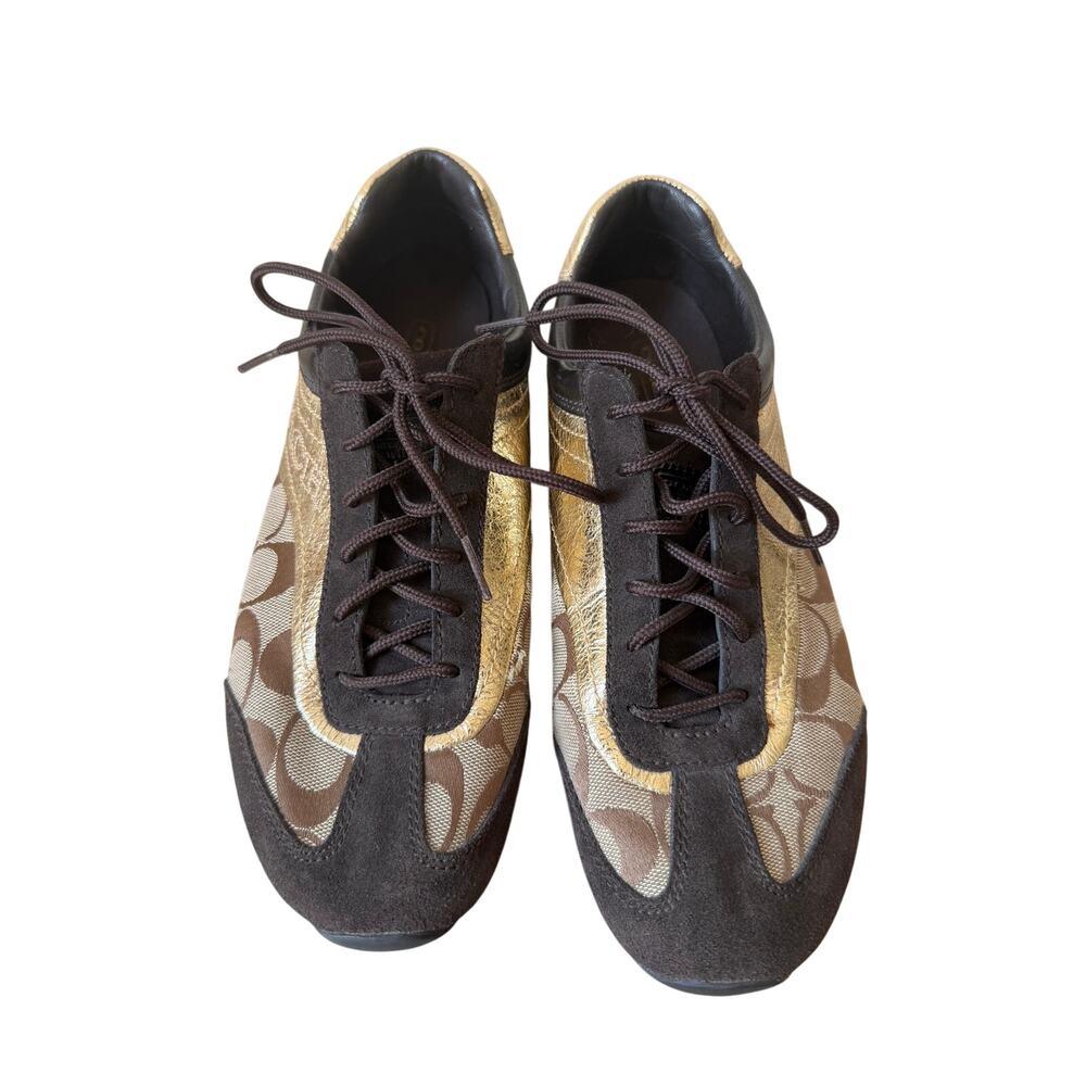 Coach Womens Kodie Signature Logo Gold and Brown Women's Sneakers Size 10 - Picture 2 of 13